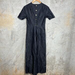 Solace London Black Denim  Jumpsuit with Gold Buttons